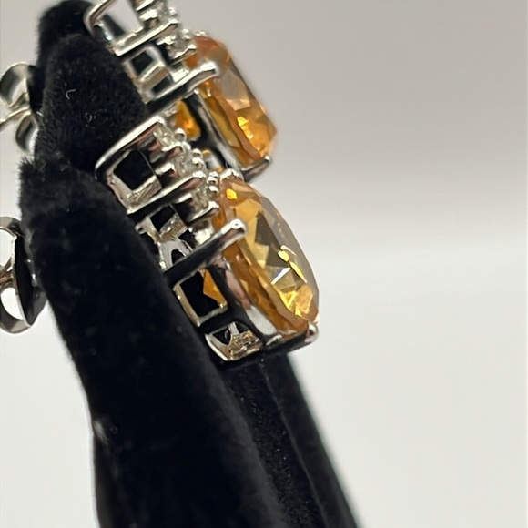 Earrings Orange Quartz Citrine Stud With Topaz Accent Stones Oversized  925 - Picture 3 of 10